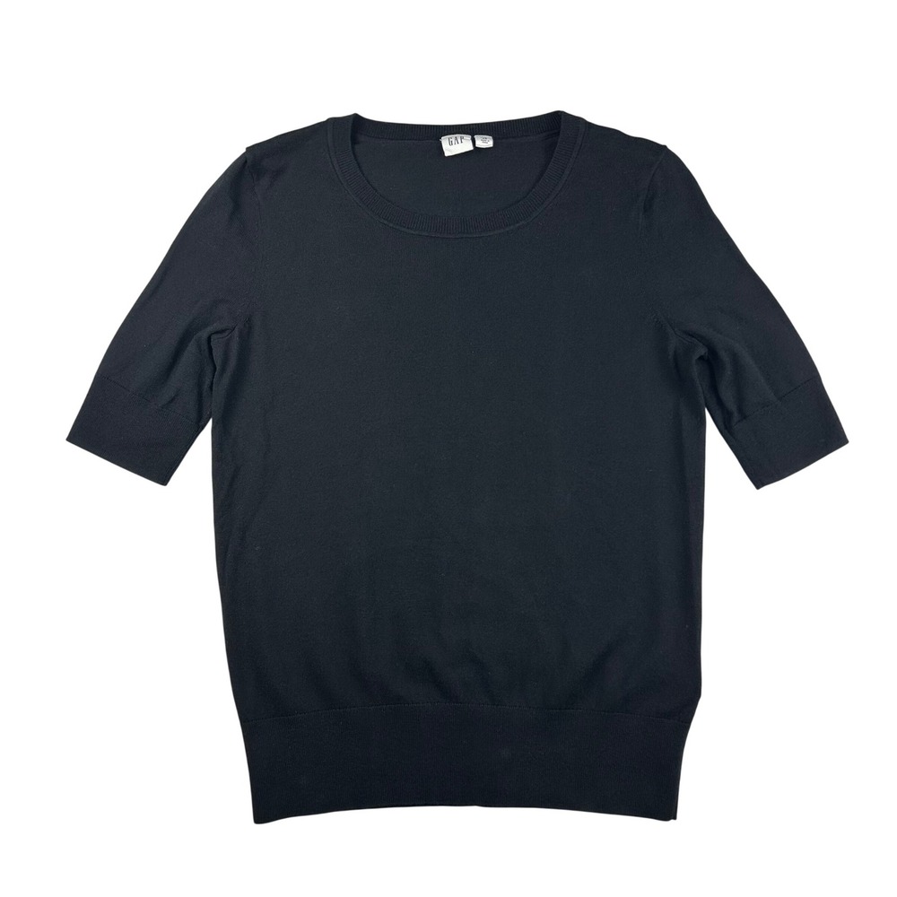 Gap Womens XS Black Short Sleeve Crew‎ Neck Cotton Modal Knit Sweater
